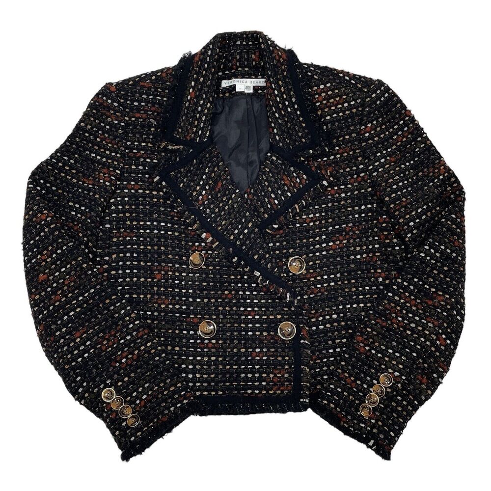 Veronica Beard Black Multi Tweed Double-Breasted Blazer